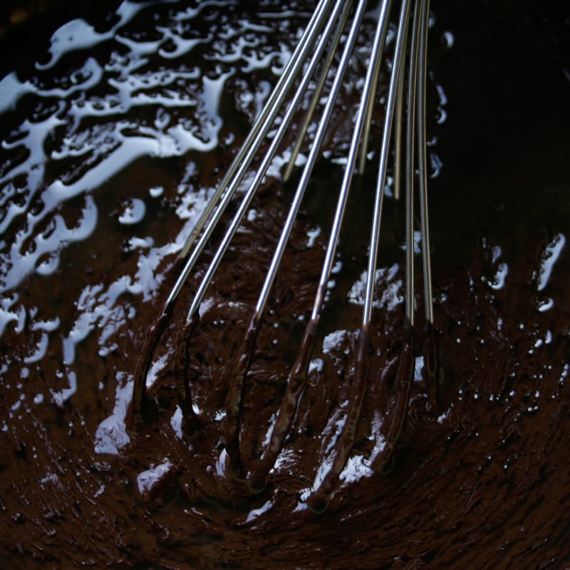 Unsweetened chocolate with butter and oil whisked in.